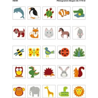 HEWI pictogram sheet 25 motifs, Animals series, 36x36 mm