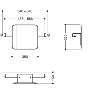 Dos HEWI (BS), sys 900, sur barre appui pliable(A) p150 th blanc mat/blanc mat