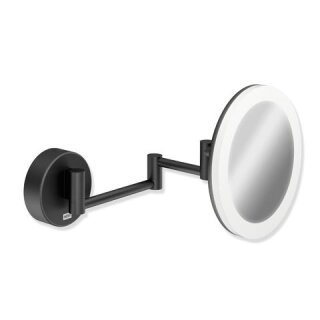 Miroir cosmétique LED HEWI, noir mat rond, grossissement x5, Dual Light