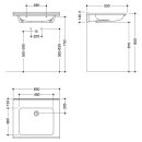 HEWI S-shaped washbasin, modular, 650x550 mm, without tap...
