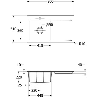 Villeroy & Boch 335202TR EB-SP Subway Style 50 900x510mm