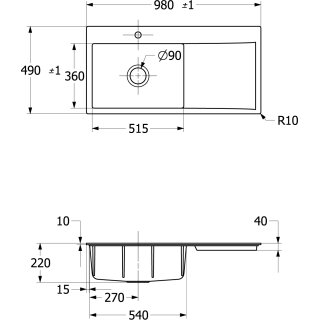 Villeroy & Boch 33620FJ0 SP Subway Style 60 Flat 980x490mm IB