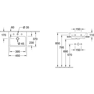 Villeroy & Boch 43444L01 Handwaschbecken O.novo 450x370mm