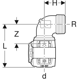 Geberit 620505001 FlowFit Übergangsbogen 90Gr mit AG