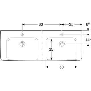 Geberit 501711008 Renova Plan Doppelwaschtisch 130x48cm